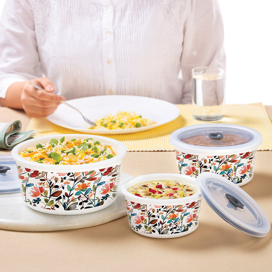 Larah By Borosil Lupin Storage Bowl Set, 1.2L + 800ml + 400ml