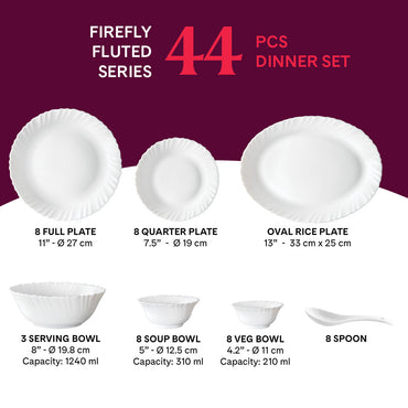 Larah by Borosil Firefly Dinner Set, 44 pc