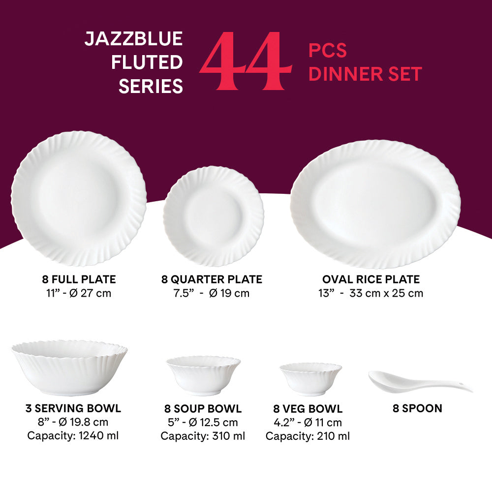 Larah by Borosil Jazzblue Dinner Set, 44 pc