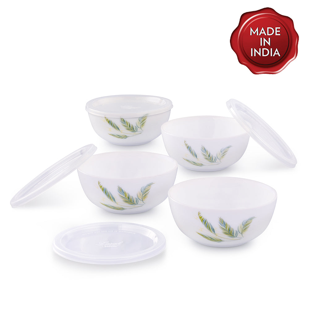 Larah by Borosil Breeze Snack Bowl with Cover, 4pcSet+4Lids