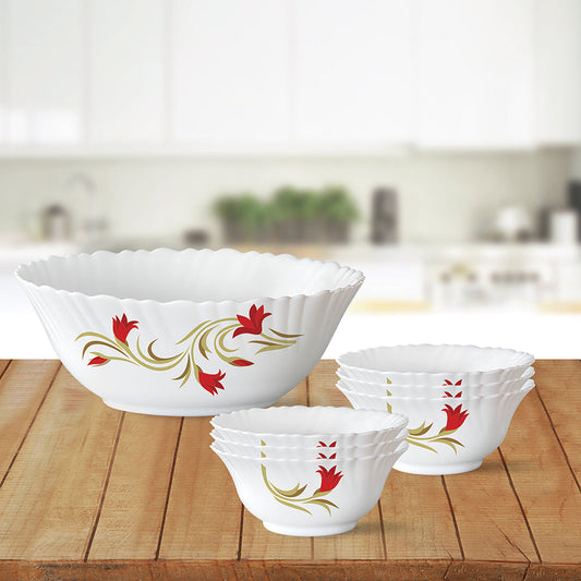 Larah by Borosil Red Lily Pudding Set, 5 pc