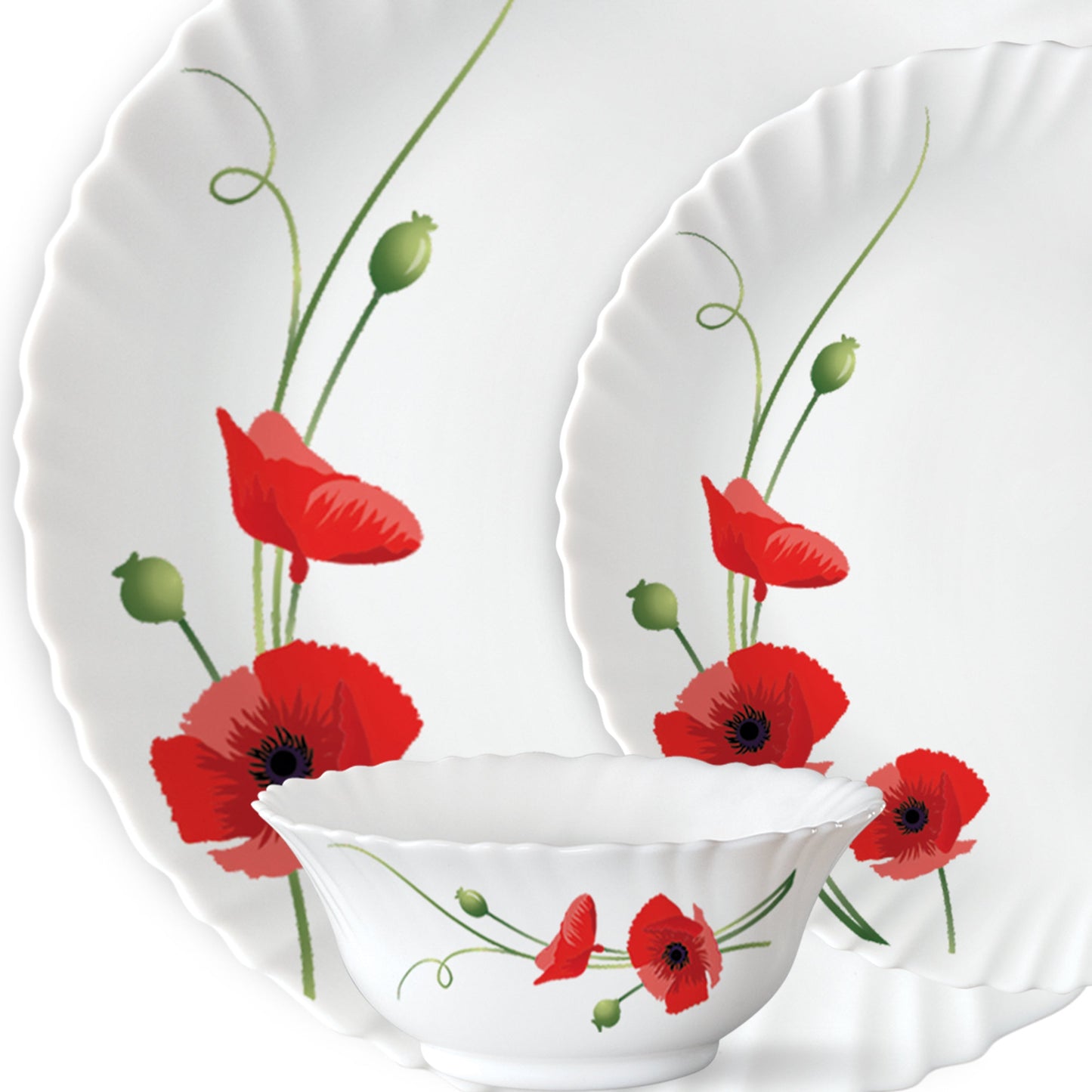Larah by Borosil Red Carnation Dinner Set, 12 pc