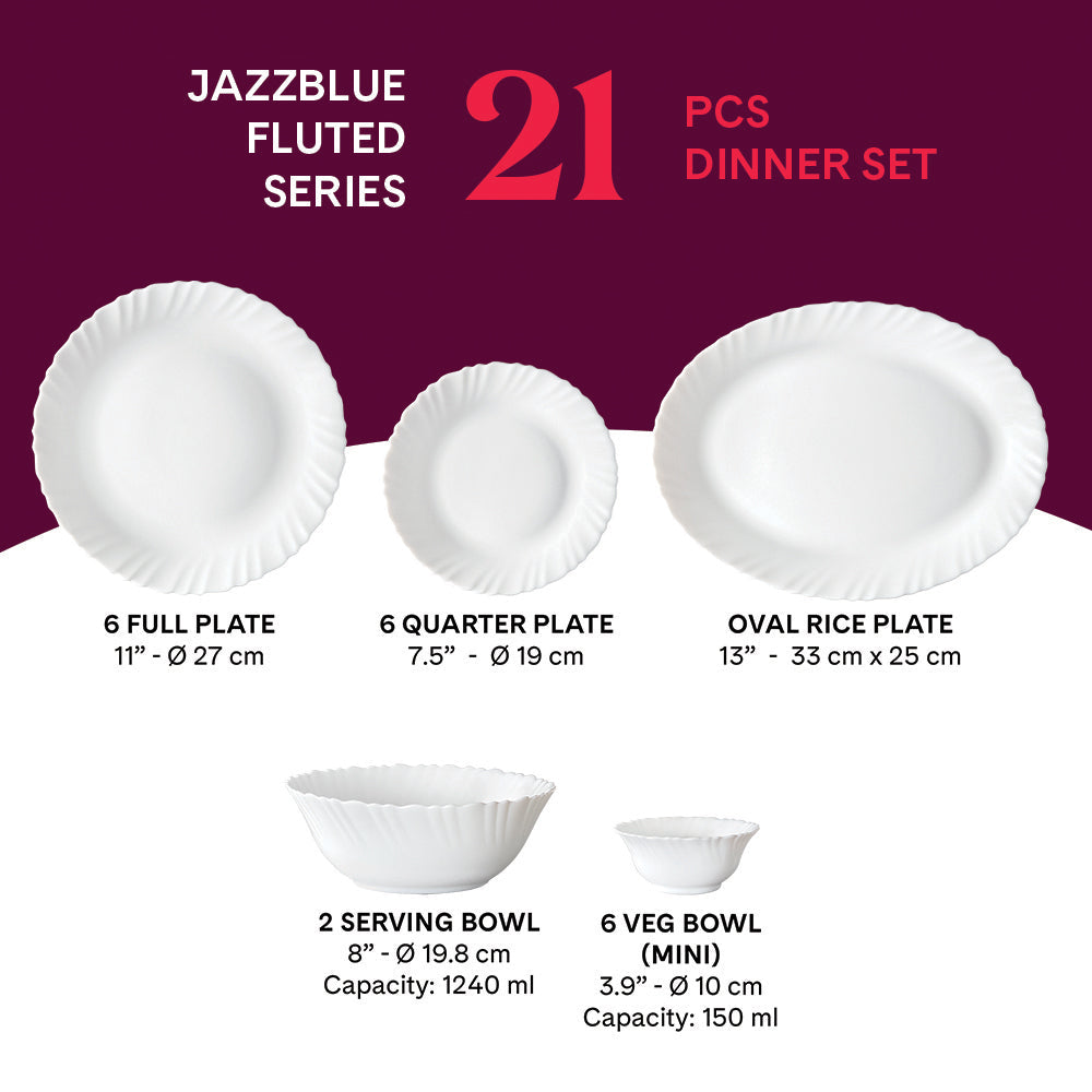 Larah by Borosil Jazzblue Dinner Set, 21 pc