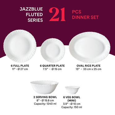 Larah by Borosil Jazzblue Dinner Set, 21 pc