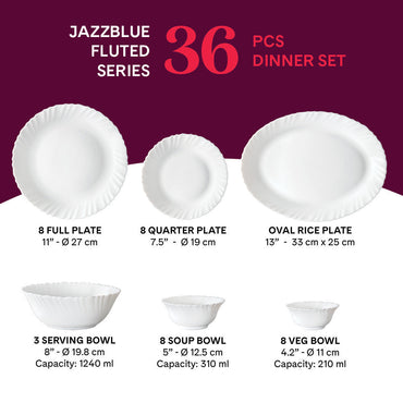 Larah by Borosil Jazzblue Dinner Set, 36 pc