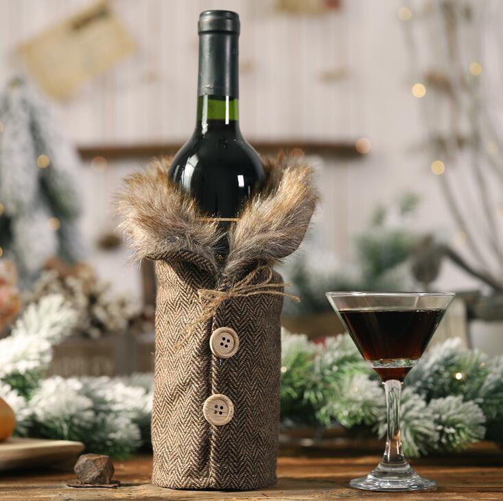 Christmas Fur Wine Bottle Cover (Set of 2)