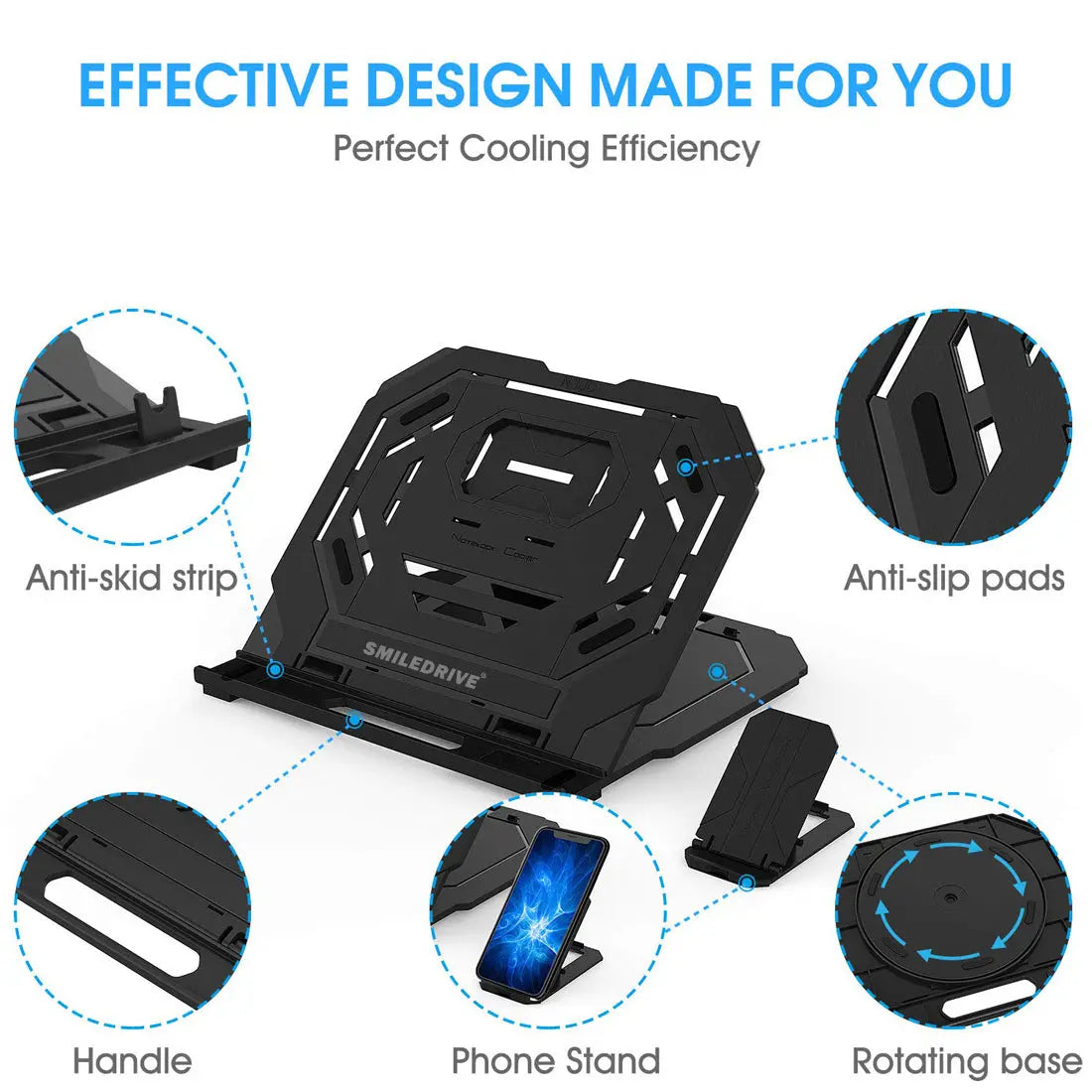 Height Adjustable Laptop Macbook Stand for Office Desk with Mobile Holder