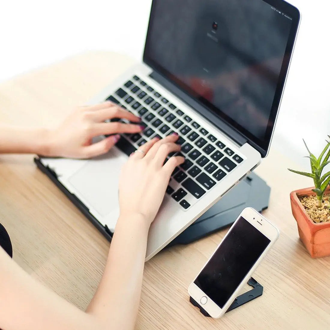 Height Adjustable Laptop Macbook Stand for Office Desk with Mobile Holder