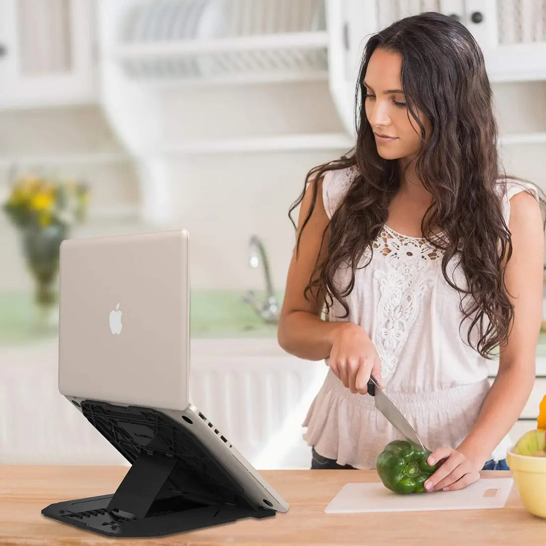 Height Adjustable Laptop Macbook Stand for Office Desk with Mobile Holder