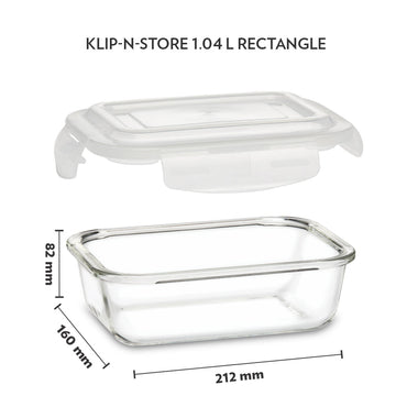 Borosil Klip n Store Rectangular Glass Container, 1.04L