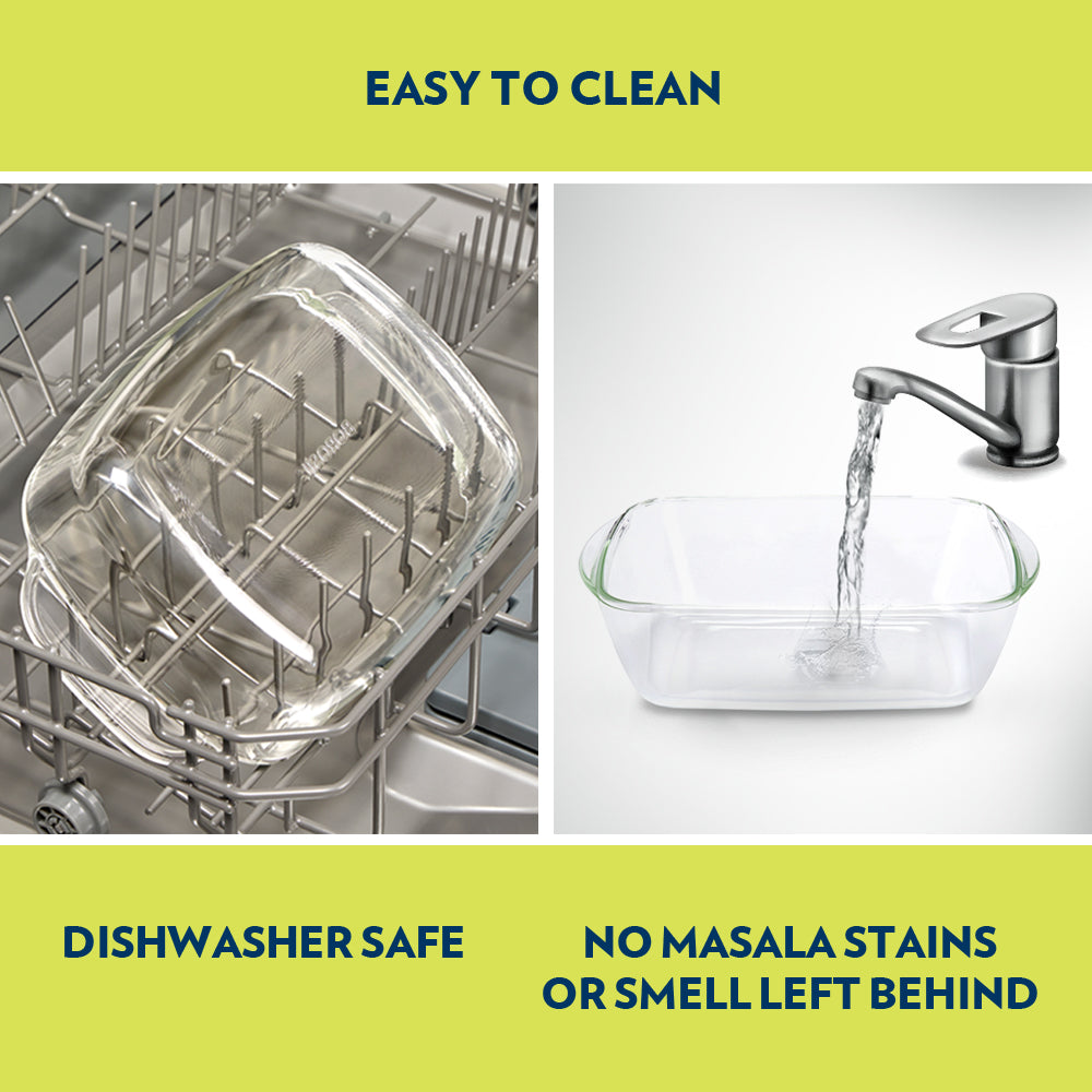 Borosil Rectangular Dish w Green Lid, 1.1L