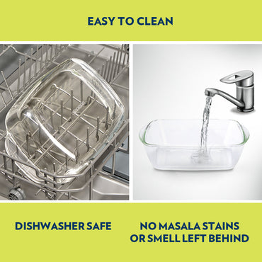 Borosil Rectangular Dish w Green Lid, 1.1L