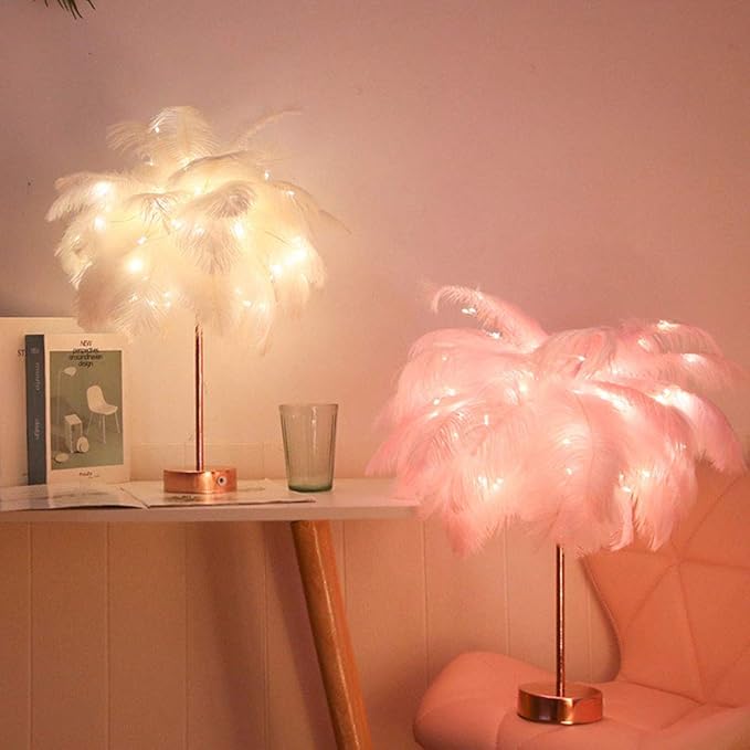 Luxe LED Table Lamp – Elegant Feather Light for Bedroom & Decor