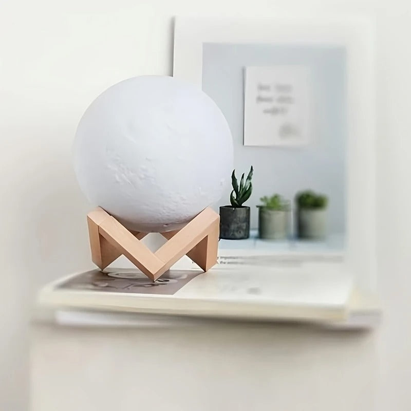 Tap-Control 3D Moon Lamp with Color-Changing Lights – USB Rechargeable Lunar Night Light for Romantic, Kids & Ambient Lighting