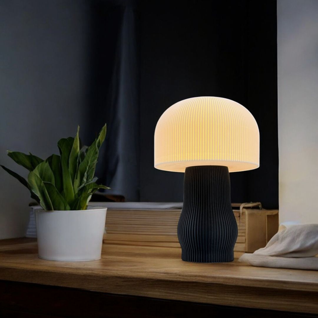 Modern Mushroom Table Lamp with Soft Warm Light , Black Base