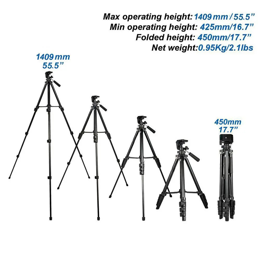 Professional Portable Camera Tripod for DSLRs, Smart Phones, Action Cameras-Max Length 56”