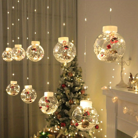 Festive Hanging Santa Light Ball – Clear Christmas Ornament with Fairy Lights & Snow Scene Inside – Ideal for Tree, Wall, Balcony, Home Party & Holiday Decoration