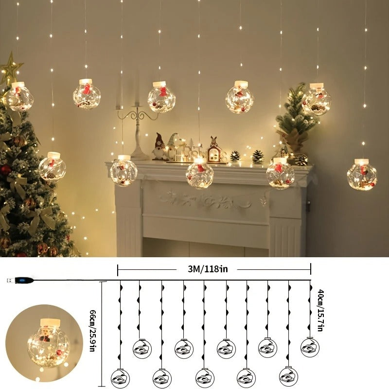 Festive Hanging Santa Light Ball – Clear Christmas Ornament with Fairy Lights & Snow Scene Inside – Ideal for Tree, Wall, Balcony, Home Party & Holiday Decoration
