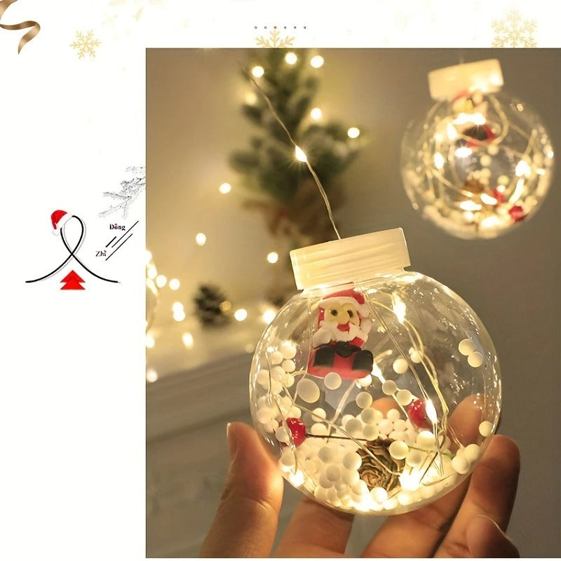 Festive Hanging Santa Light Ball – Clear Christmas Ornament with Fairy Lights & Snow Scene Inside – Ideal for Tree, Wall, Balcony, Home Party & Holiday Decoration