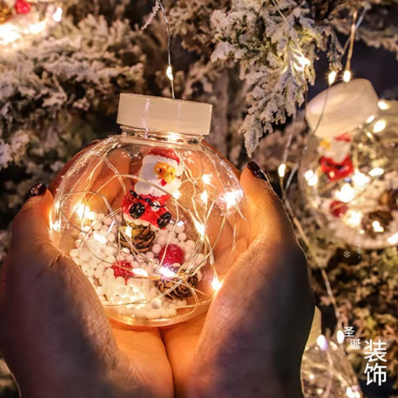 Festive Hanging Santa Light Ball – Clear Christmas Ornament with Fairy Lights & Snow Scene Inside – Ideal for Tree, Wall, Balcony, Home Party & Holiday Decoration