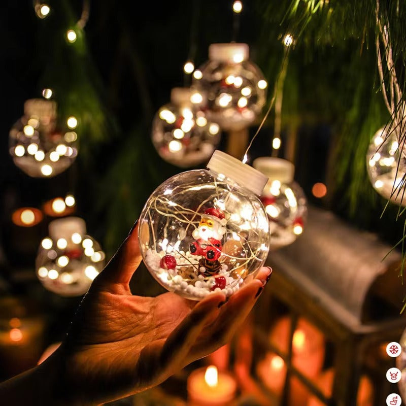 Festive Hanging Santa Light Ball – Clear Christmas Ornament with Fairy Lights & Snow Scene Inside – Ideal for Tree, Wall, Balcony, Home Party & Holiday Decoration