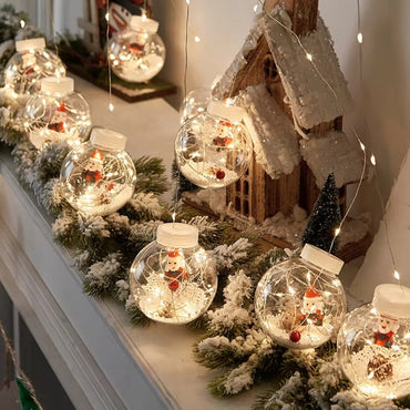 Festive Hanging Santa Light Ball – Clear Christmas Ornament with Fairy Lights & Snow Scene Inside – Ideal for Tree, Wall, Balcony, Home Party & Holiday Decoration