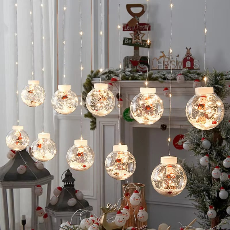 Festive Hanging Santa Light Ball – Clear Christmas Ornament with Fairy Lights & Snow Scene Inside – Ideal for Tree, Wall, Balcony, Home Party & Holiday Decoration