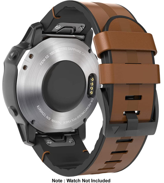 Zitel Band for Fenix 8 51mm, 7X/7X Pro, 6X/6X Pro, 5X/5X Plus, 3/3 HR, Descent MK1, Enduro, Leather Integrated Silicone Strap 26mm - Brown