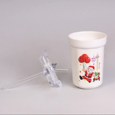 Christmas ceramic sipper with glass straw