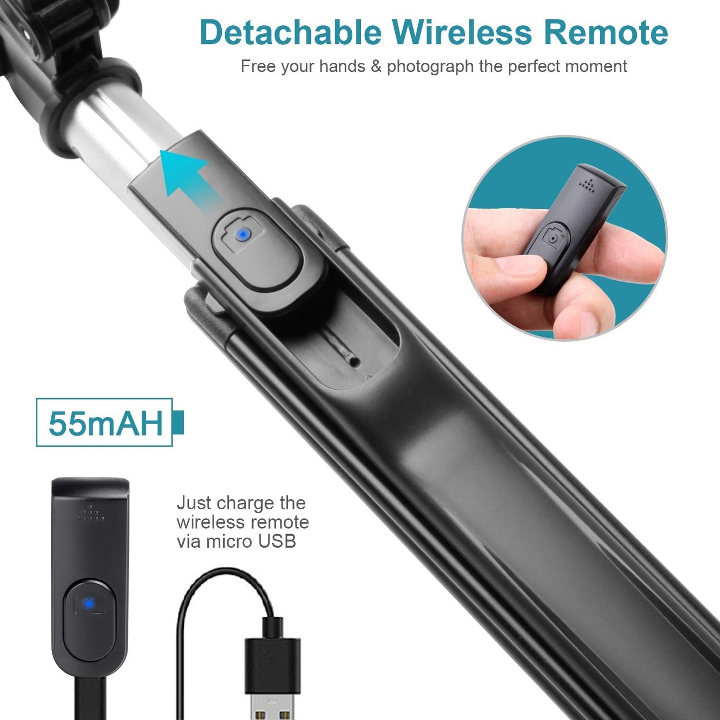 Selfie Stick Gimbal Tripod with Stability Handle built-in LED Flash light and wireless clicker-iOS & Android Phone Compatible