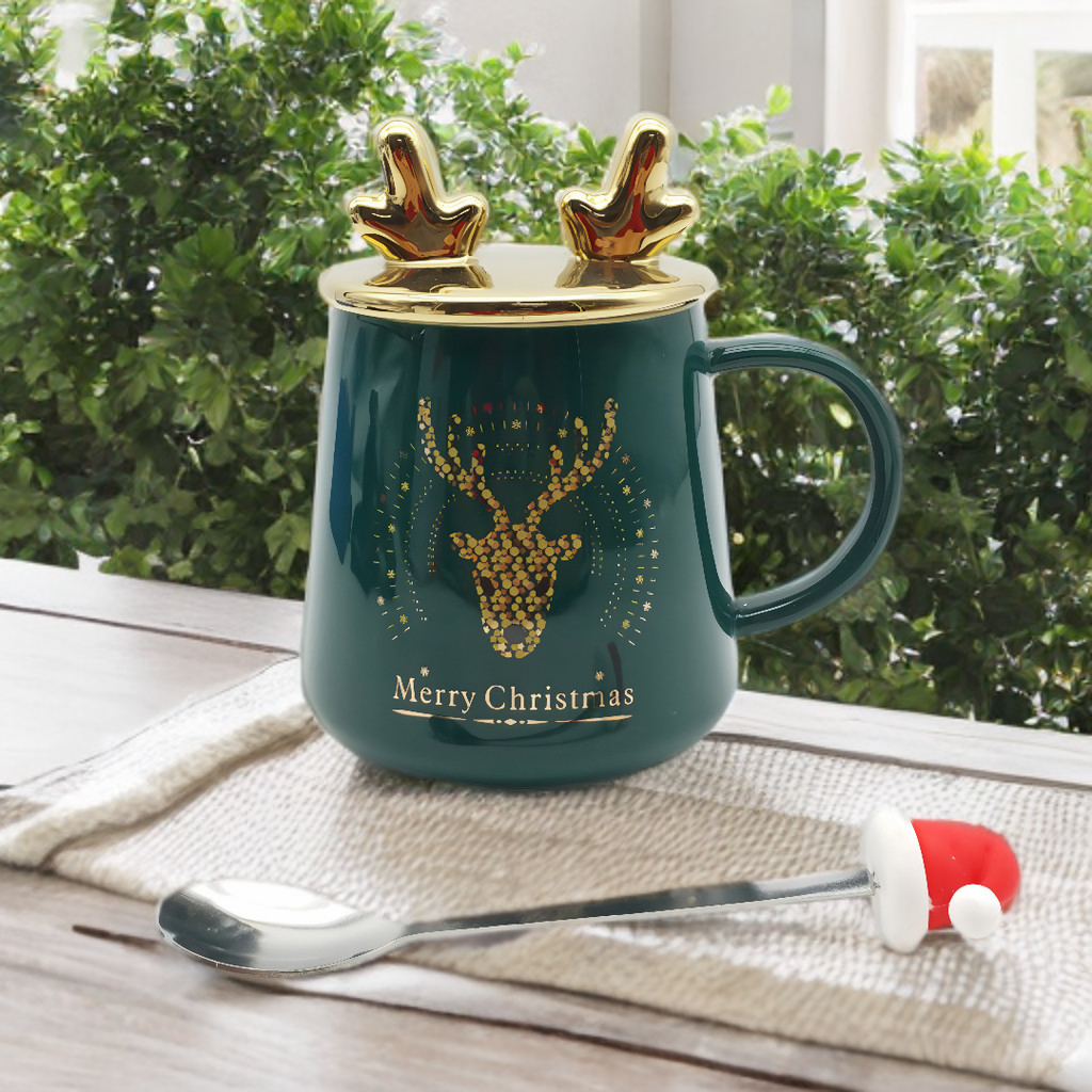 Ceramic Christmas Cup with Lid & Spoon 400 ml