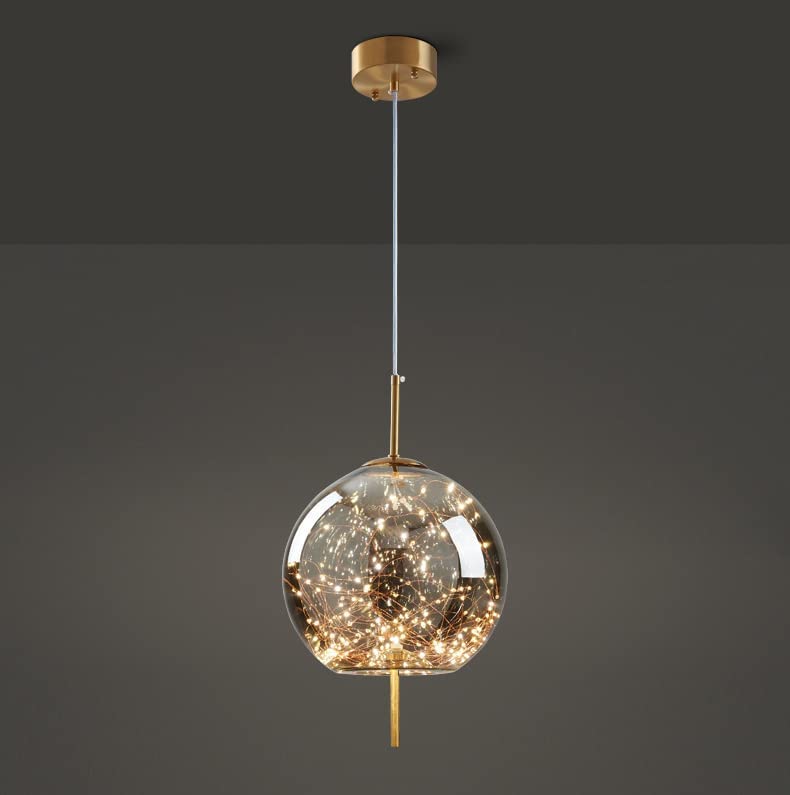 Modern Globe Pendant Light with Starry String LEDs – Golden Hanging Ceiling Light for Dining, Kitchen, Living Room & Hall Decoration