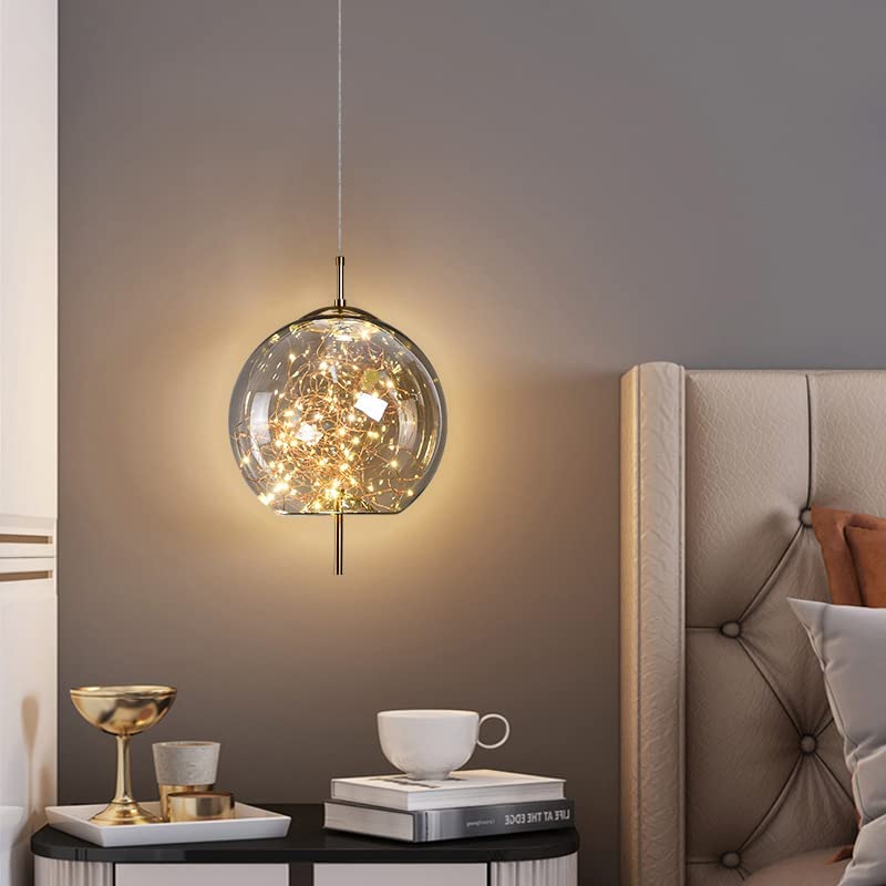 Modern Globe Pendant Light with Starry String LEDs – Golden Hanging Ceiling Light for Dining, Kitchen, Living Room & Hall Decoration