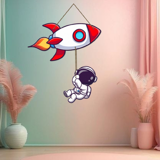 Webelkart Premium Wooden Astronaut Wall Hanging For Home/Office Decor, Wall Art Print for Living Room/Home Decoration Gift Item, Wall Decor Item (18" Inches)
