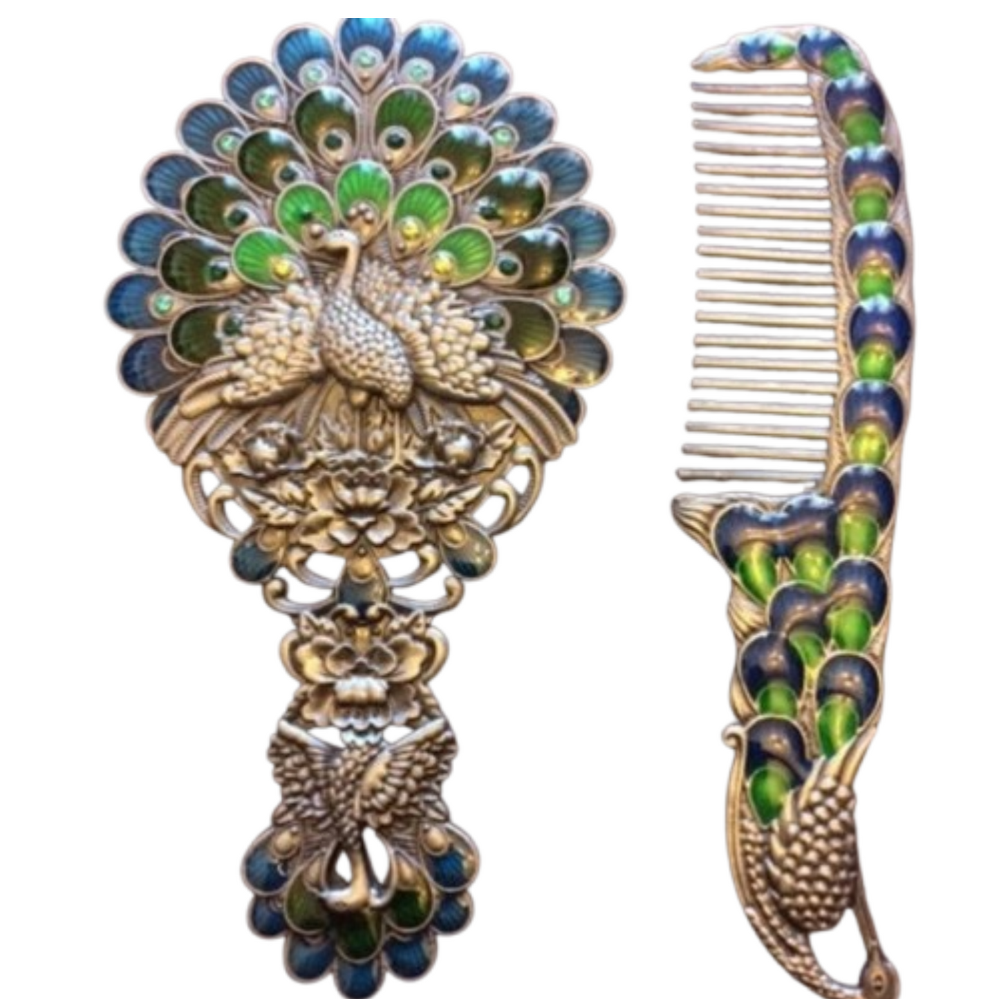 Webelkart Premium Handwork Peacock Hand Mirror with Comb Set Personal Makeup for Women/Girl Salon Mirror & Decorative Antique Item Women Gift Item (Multicolour)