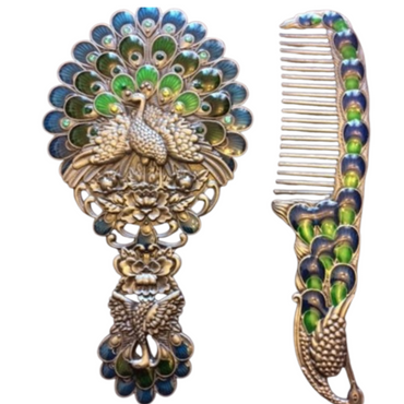 Webelkart Premium Handwork Peacock Hand Mirror with Comb Set Personal Makeup for Women/Girl Salon Mirror & Decorative Antique Item Women Gift Item (Multicolour)