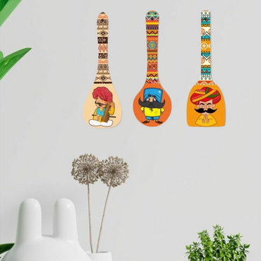 Webelkart Wooden Rajasthani Culture Wall Hanger Spoons for Home Decoration |Kitchen Wall Decor |Living Room | Gift | Modern Decoration Items |Wall Decor Hanging Items-(Set of 3 12" Inches)