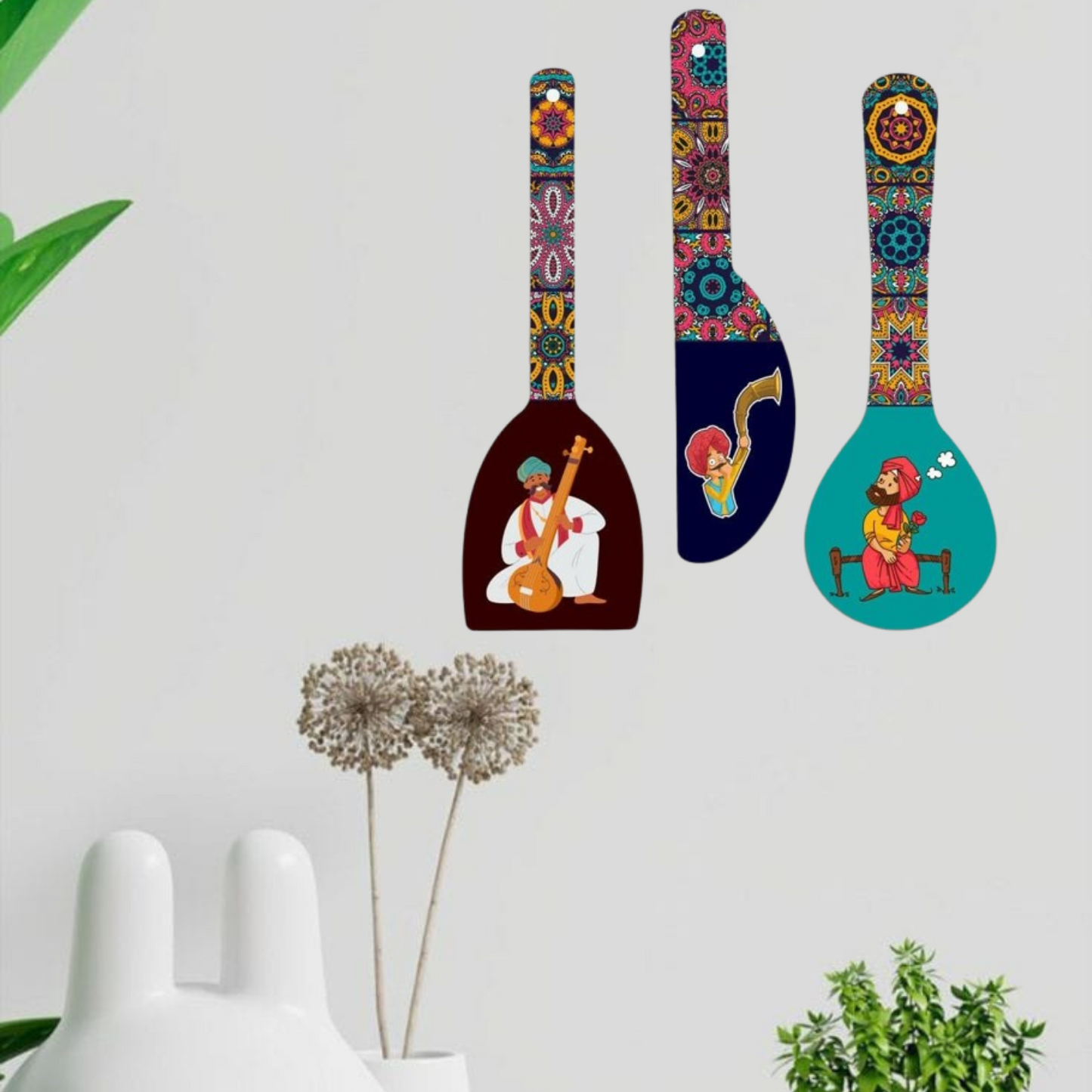 Webelkart Antique Rajasthani Culture Wall Hanger Spoons for Home Decoration | Living Room | Gift | Modern Decoration Items | Kitchen Wall Decor | Home Decor Hanging Items- (Set of 3 12" Inches)