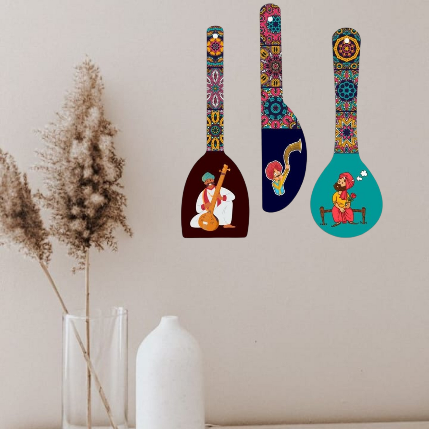 Webelkart Antique Rajasthani Culture Wall Hanger Spoons for Home Decoration | Living Room | Gift | Modern Decoration Items | Kitchen Wall Decor | Home Decor Hanging Items- (Set of 3 12" Inches)