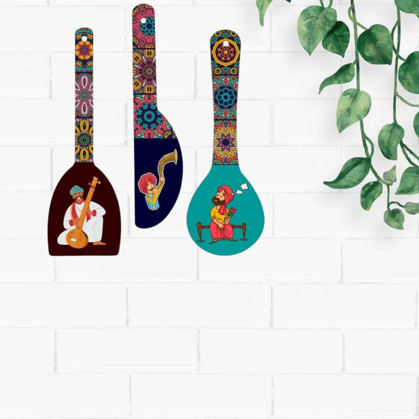 Webelkart Antique Rajasthani Culture Wall Hanger Spoons for Home Decoration | Living Room | Gift | Modern Decoration Items | Kitchen Wall Decor | Home Decor Hanging Items- (Set of 3 12" Inches)