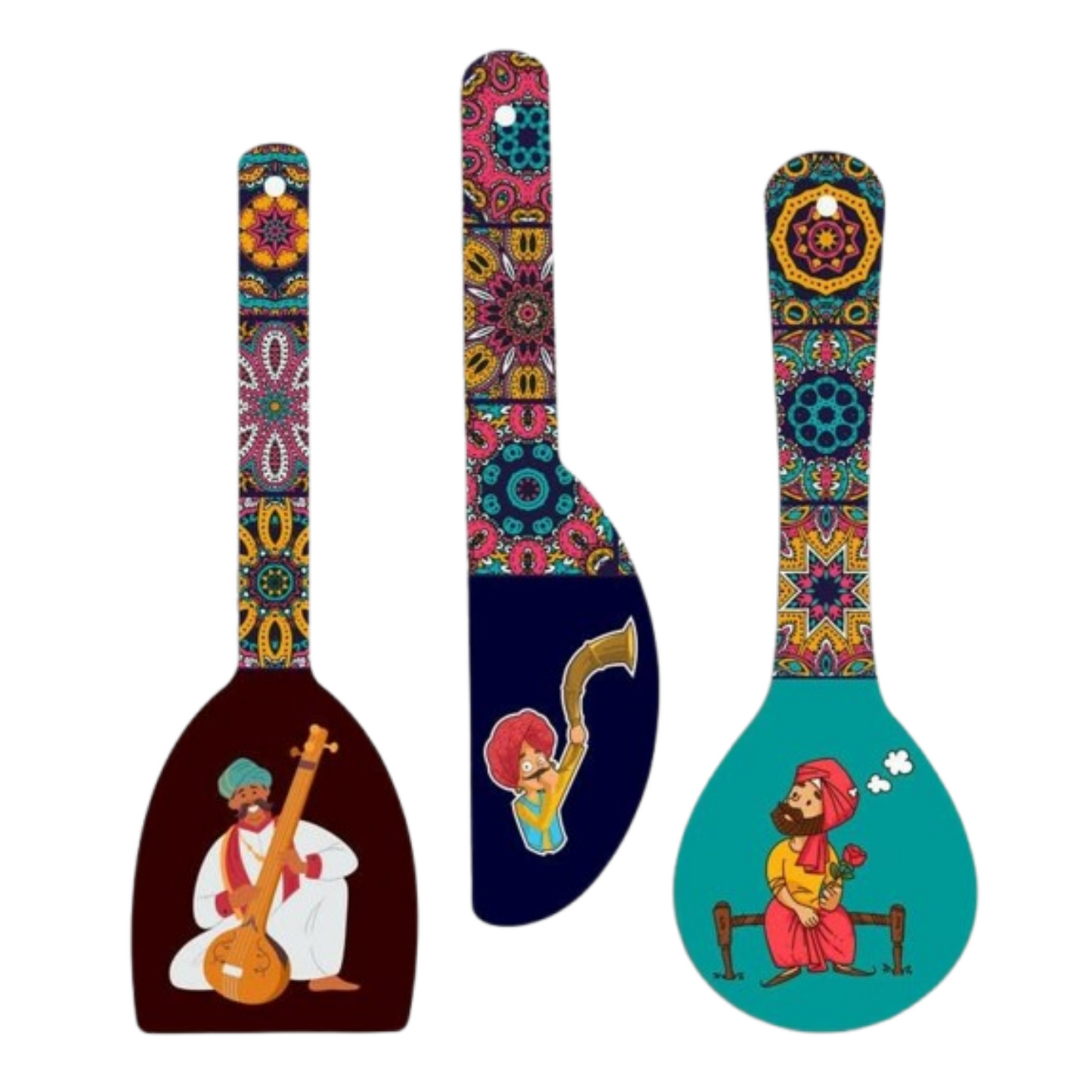Webelkart Antique Rajasthani Culture Wall Hanger Spoons for Home Decoration | Living Room | Gift | Modern Decoration Items | Kitchen Wall Decor | Home Decor Hanging Items- (Set of 3 12" Inches)