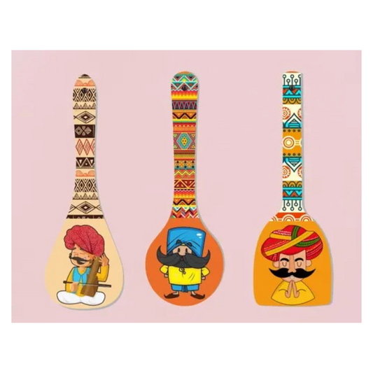 Webelkart Wooden Rajasthani Culture Wall Hanger Spoons for Home Decoration |Kitchen Wall Decor |Living Room | Gift | Modern Decoration Items |Wall Decor Hanging Items-(Set of 3 12" Inches)