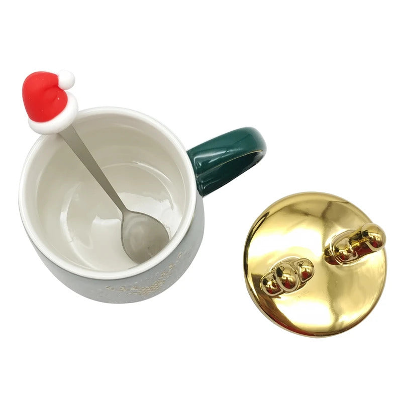 Ceramic Christmas Cup with Lid & Spoon 400 ml
