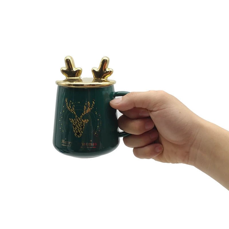 Ceramic Christmas Cup with Lid & Spoon 400 ml