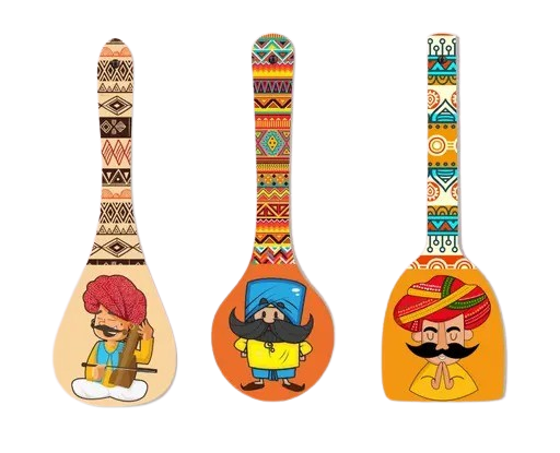 Webelkart Wooden Rajasthani Culture Wall Hanger Spoons for Home Decoration |Kitchen Wall Decor |Living Room | Gift | Modern Decoration Items |Wall Decor Hanging Items-(Set of 3 12" Inches)