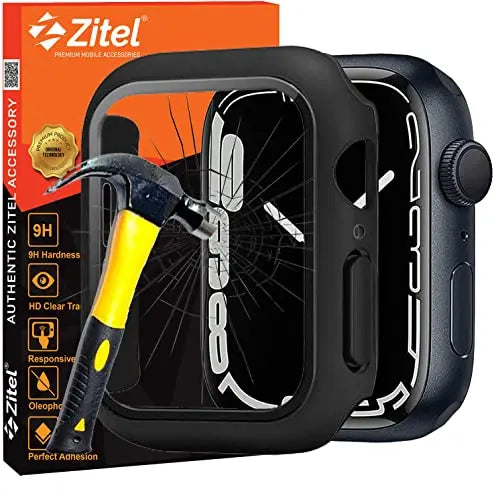 Zitel Case for Apple Watch Series 9 / 8 / 7 41mm Screen Protector Case with Built-in 9H Tempered Glass - Matte Black