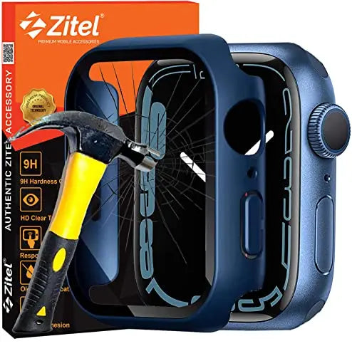 Zitel Case for Apple Watch Series 9 / 8 / 7 45mm Screen Protector Case with Built-in 9H Tempered Glass - Blue
