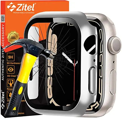Zitel Case for Apple Watch Series9 / 8 / 7 45mm Screen Protector Case with Built-in 9H Tempered Glass - Silver