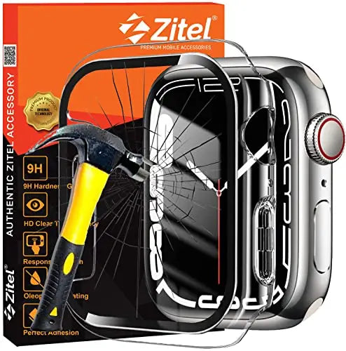 Zitel Case for Apple Watch Series 8 / 7 45mm Screen Protector Case with Built-in 9H Tempered Glass - Clear