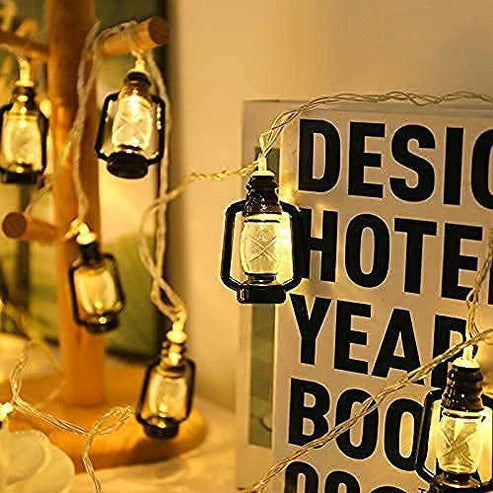 6 LED Black Lantern String Lights for Outdoor & Holiday Decorations